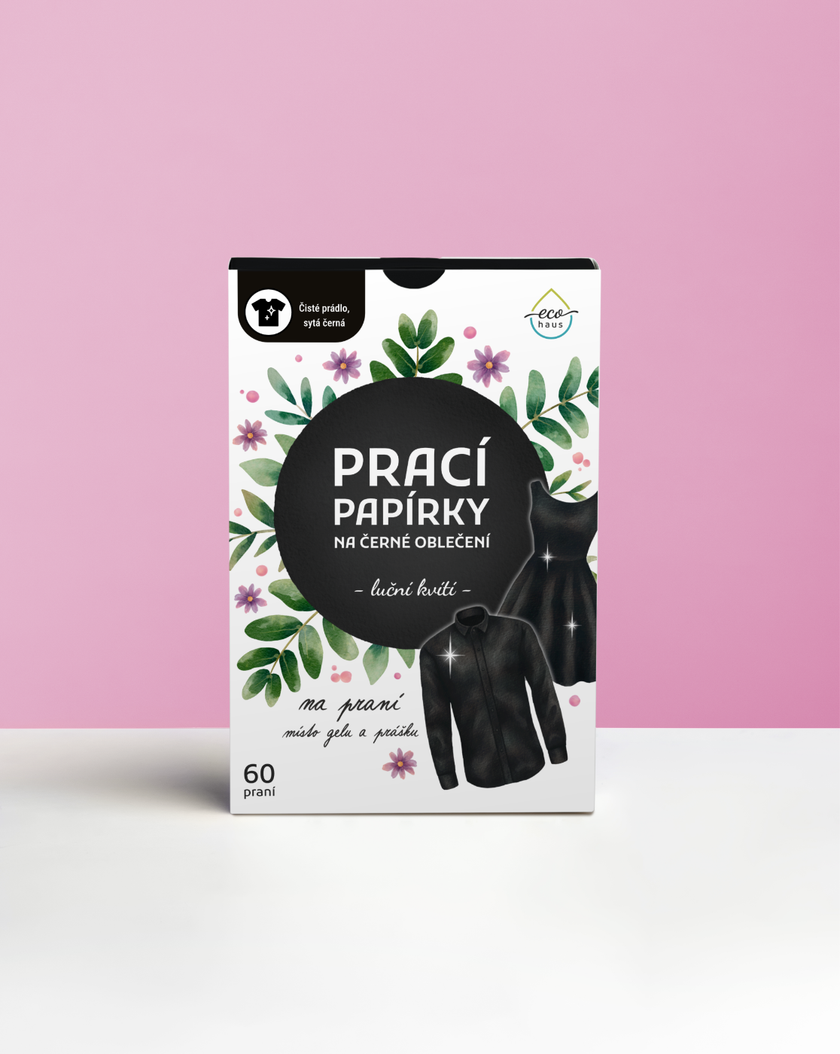 PŘEDPRODEJ! Prací papírky na černé oblečení EcoHaus 60 praní luční kvítí
