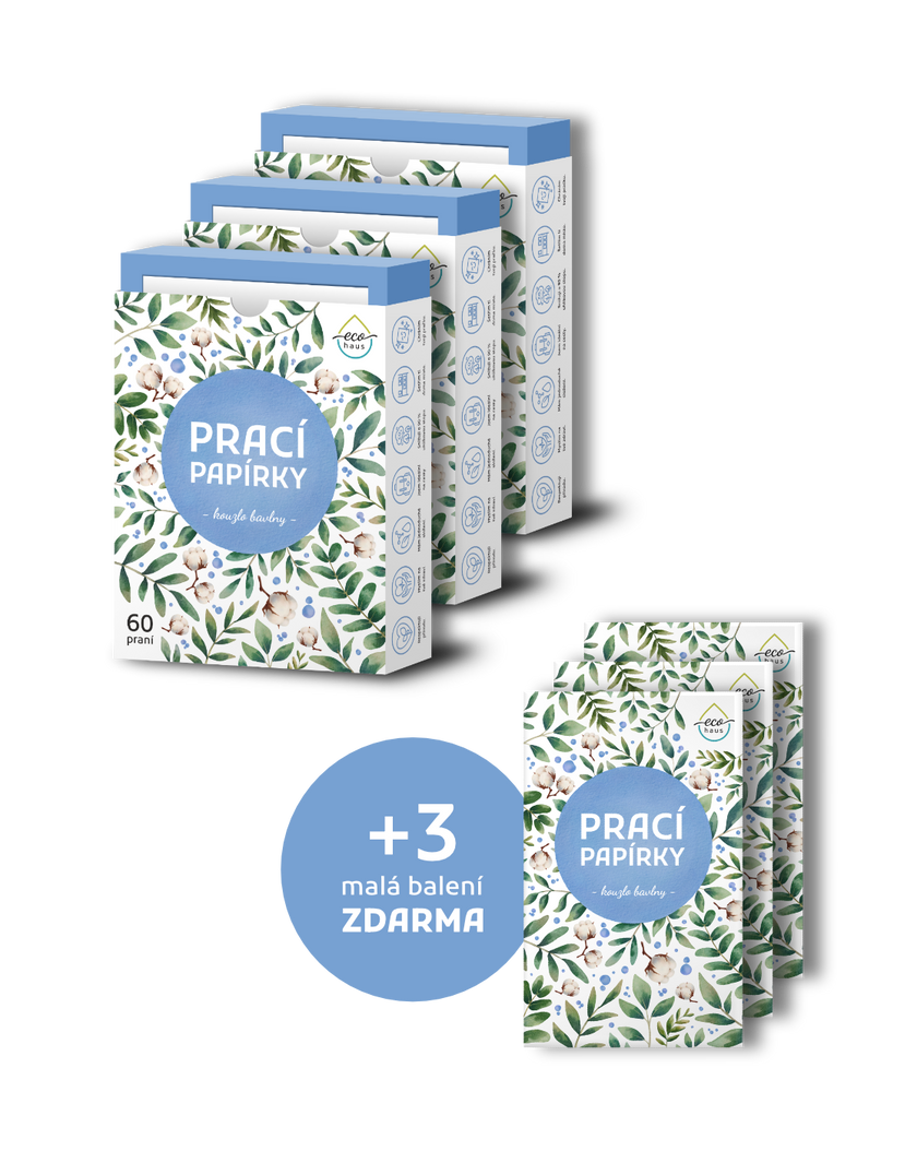 Výhodné balení 3+3 zdarma: Prací papírky EcoHaus kouzlo bavlny (celkem 195 praní)