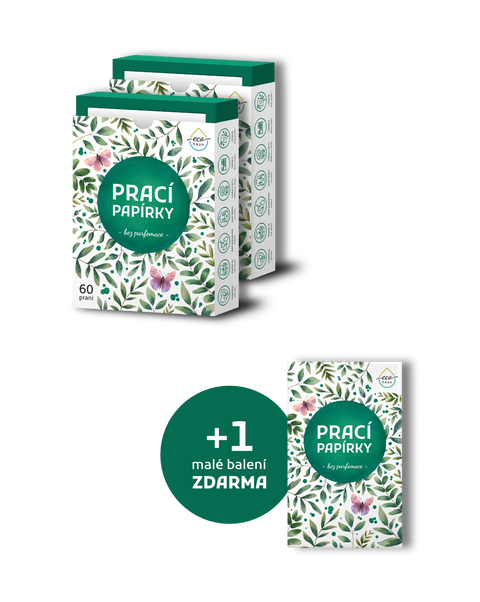 Výhodné balení 2+1 zdarma: Prací papírky EcoHaus bez parfemace (celkem 125 praní)