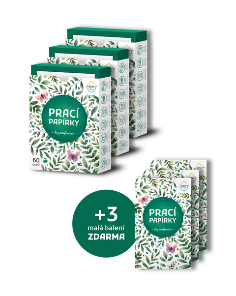 Výhodné balení 3+3 zdarma: Prací papírky EcoHaus bez parfemace (celkem 195 praní)
