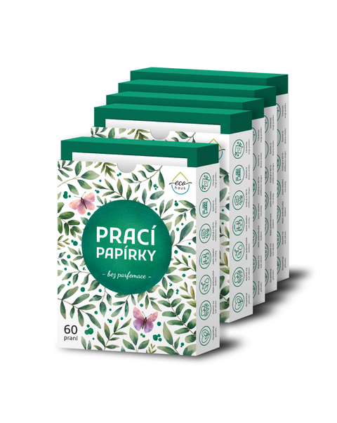Výhodné balení: Prací papírky EcoHaus bez parfemace (celkem 300 praní)