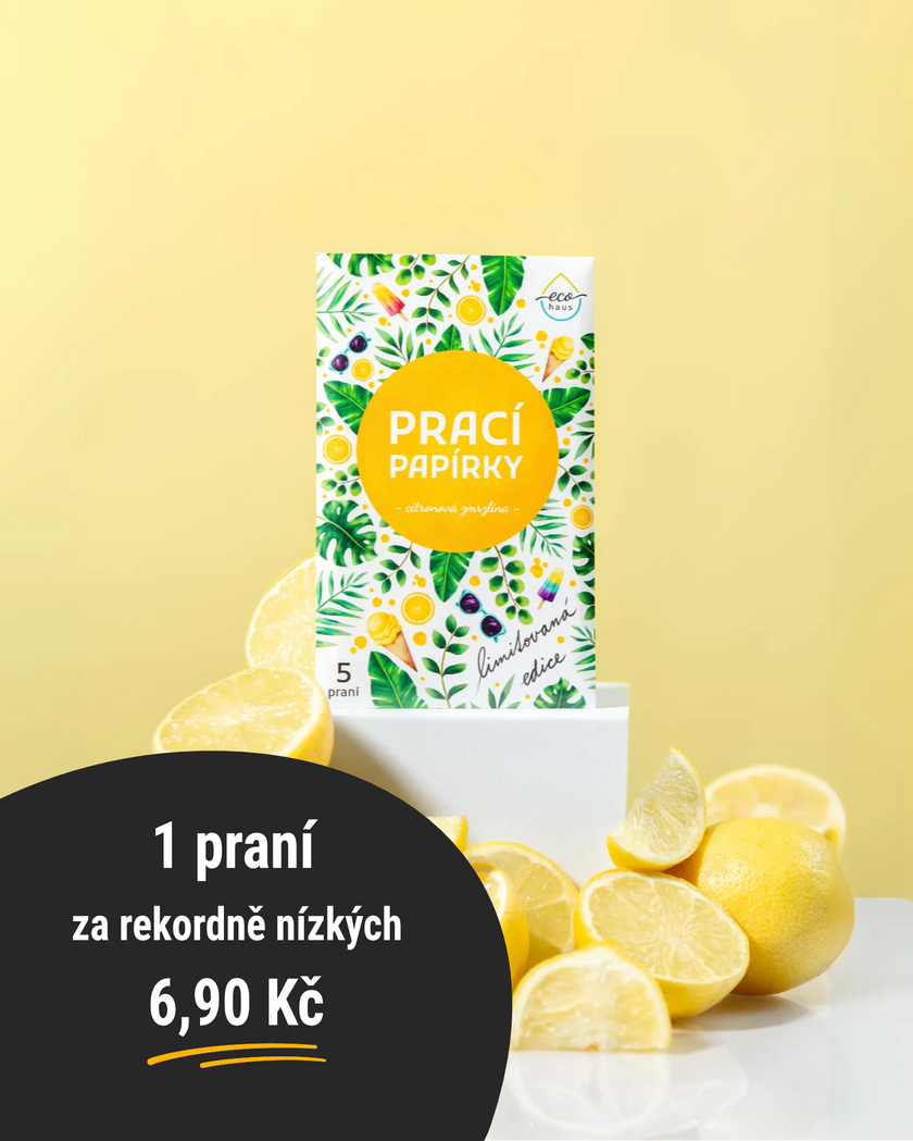 1 + 1 limitovaná edice ZDARMA: prací papírky EcoHaus citronová zmrzlina po 5 praní v balení