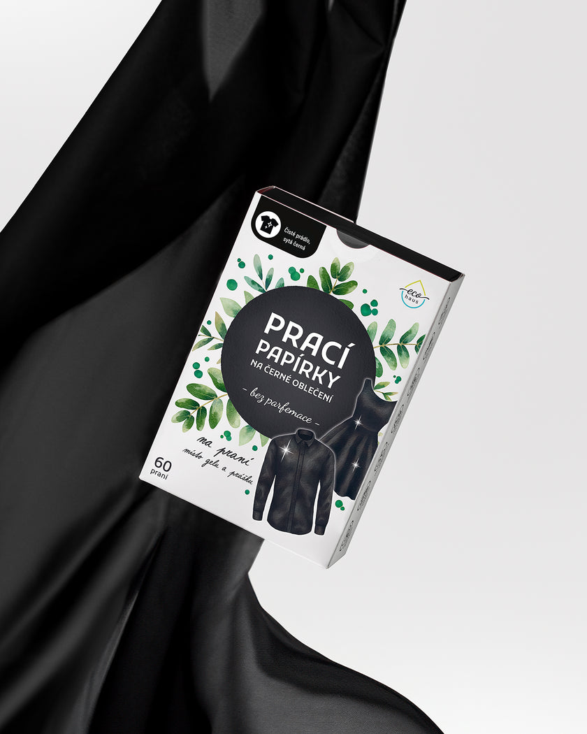 PŘEDPRODEJ – ODESLÁNÍ V LISTOPADU! Prací papírky na černé oblečení EcoHaus 60 praní bez parfemace