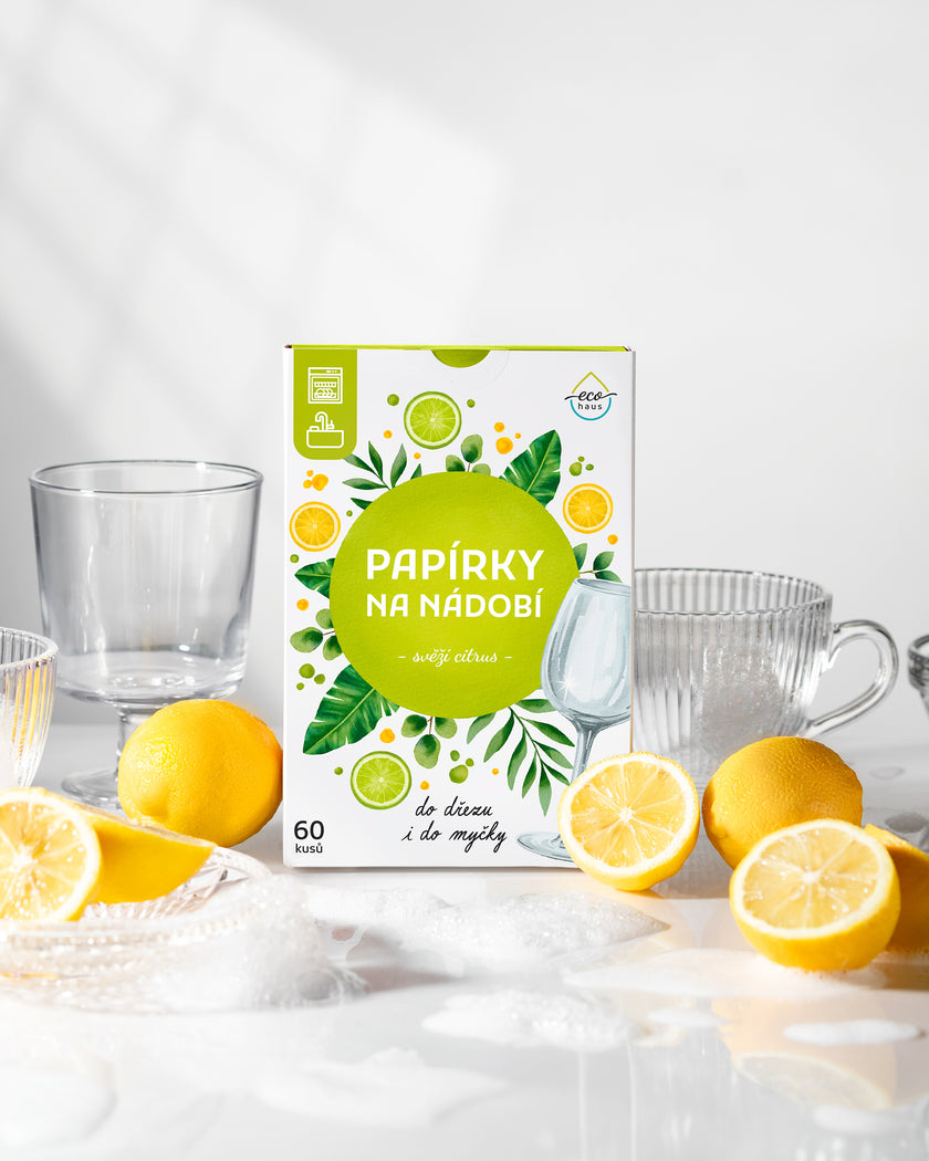 PŘEDPRODEJ – ODESLÁNÍ V LISTOPADU! Papírky na nádobí EcoHaus 60 cyklů svěží citron