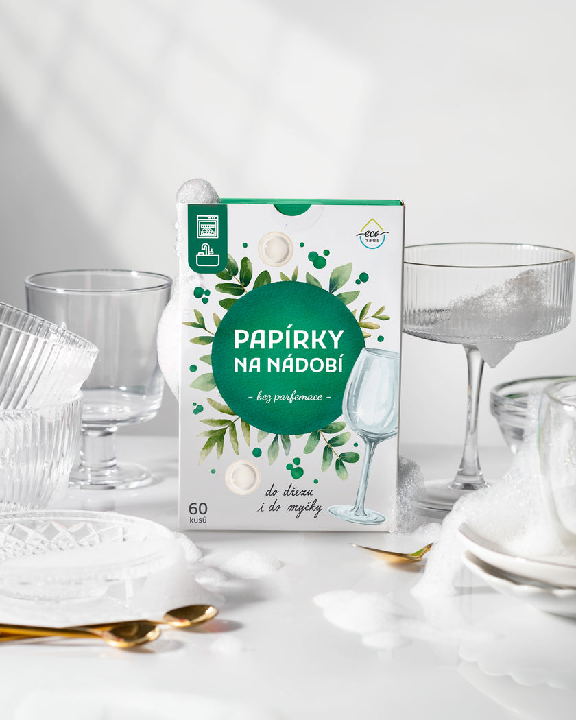 PŘEDPRODEJ – ODESLÁNÍ V LISTOPADU! Papírky na nádobí EcoHaus 60 cyklů bez parfemace