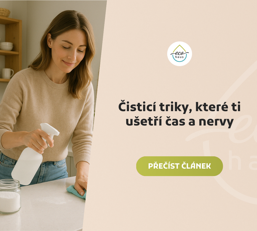 Žena drží v rukou čistící prostředky