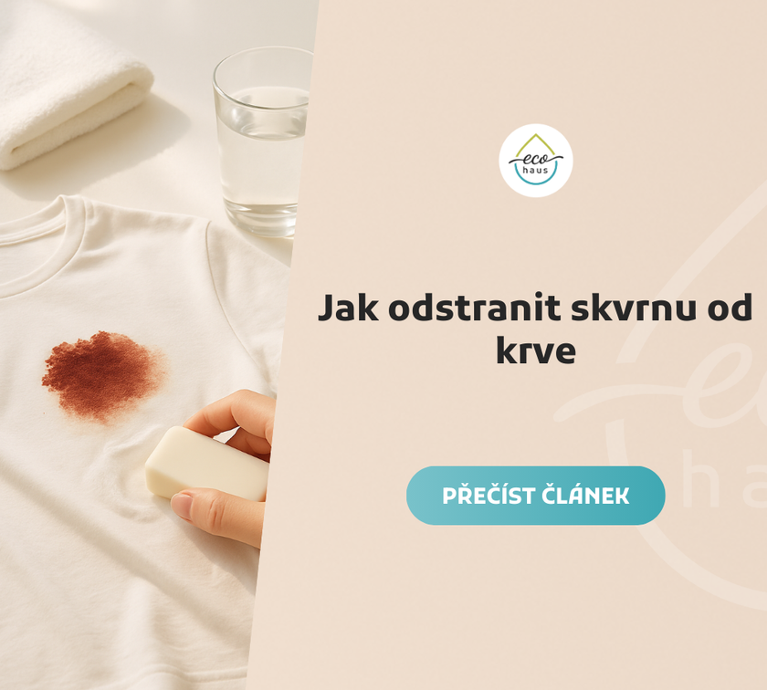  A horizontal photograph shows a hand gently rubbing a bar of soap on a bloodstained white T-shirt. The scene is well-lit with natural light, creating a soft and clean atmosphere.