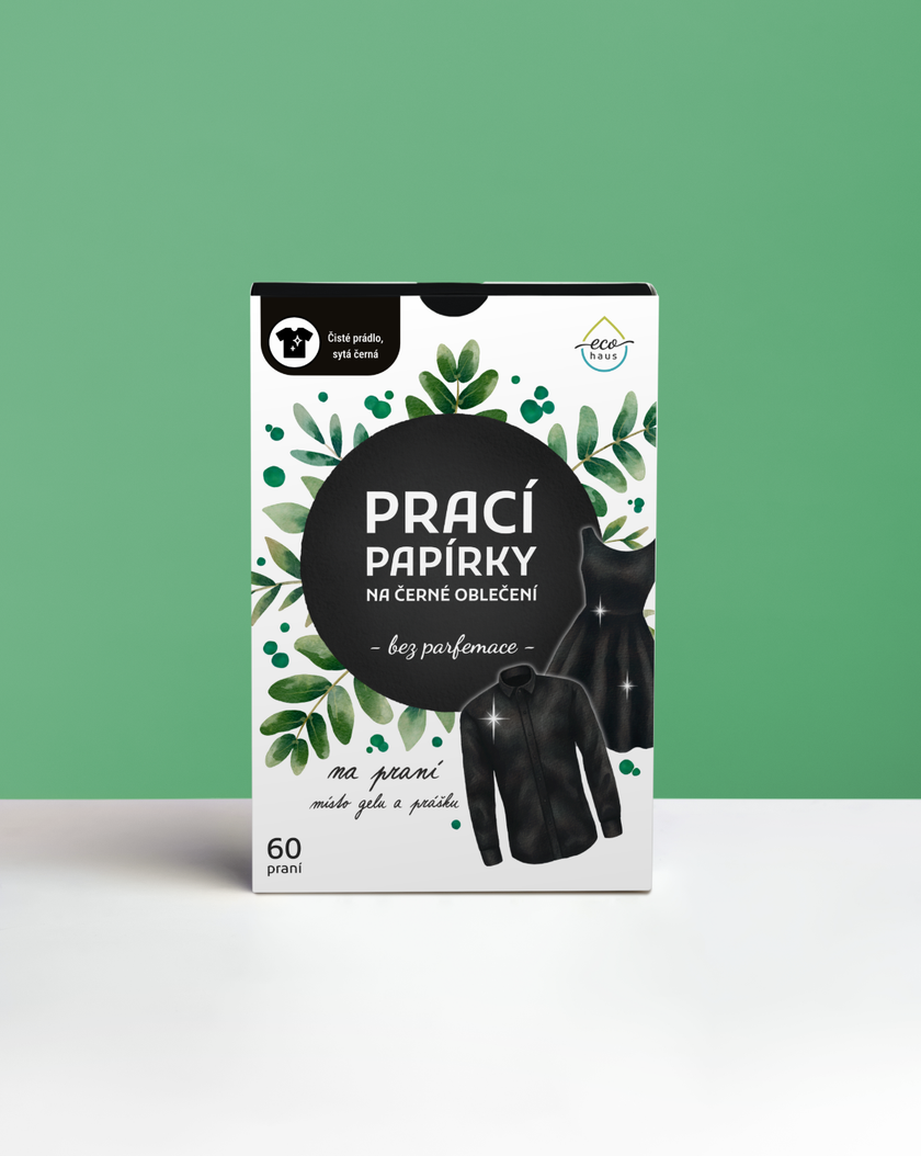 PŘEDPRODEJ! Prací papírky na černé oblečení EcoHaus 60 praní bez parfemace