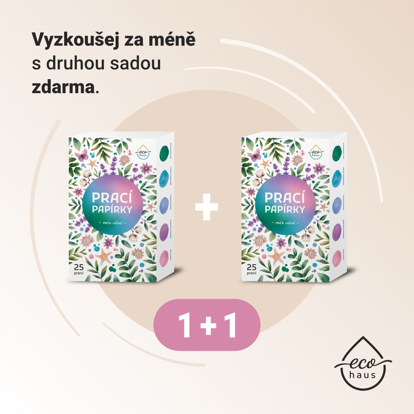1+1 ZDARMA: Testovací mix vůní pracích papírků EcoHaus (celkem 50 praní)