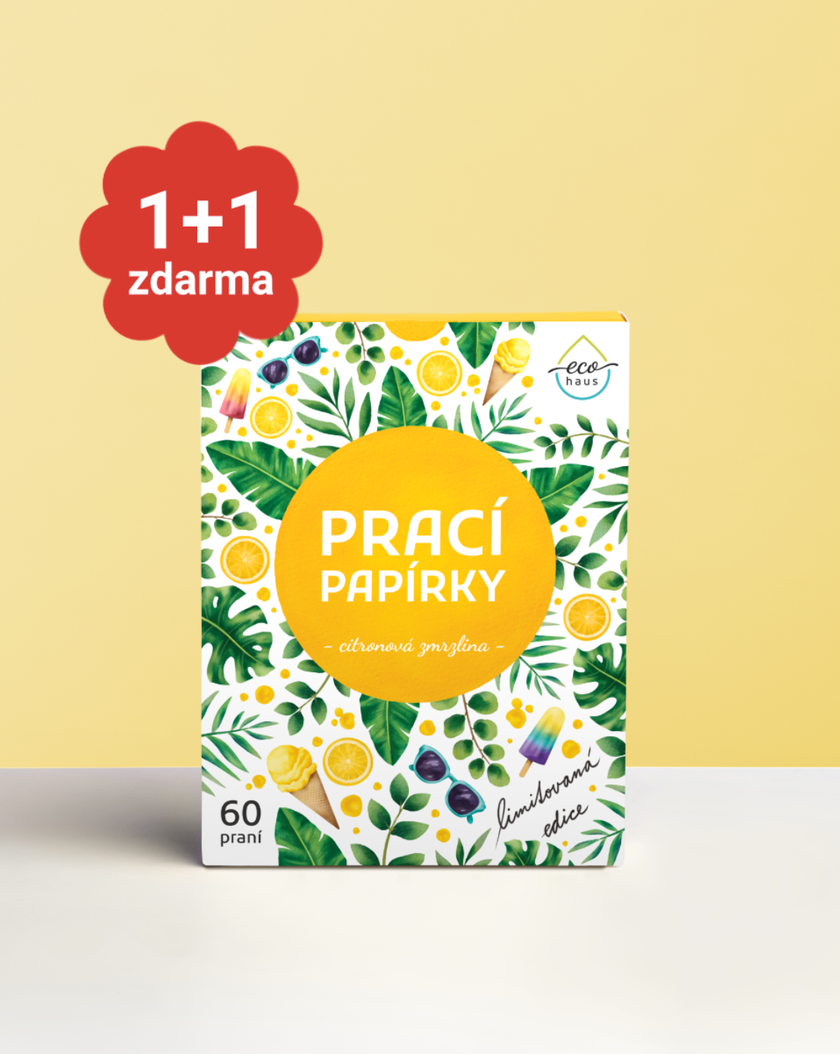 Výhodné balení 1 + 1 limitovaná edice ZDARMA: prací papírky EcoHaus citronová zmrzlina po 60 praní v balení