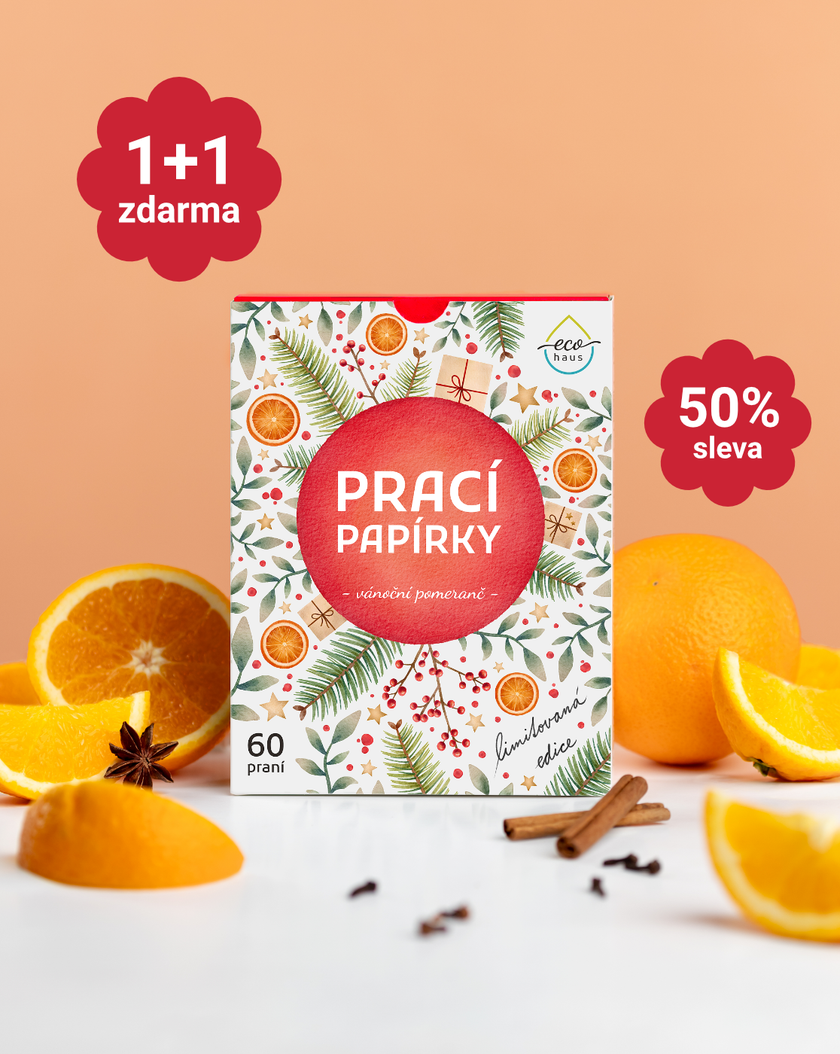 1 + 1 limitovaná edícia ZDARMA: pracie papieriky EcoHaus vianočný pomaranč po 5 praniach v balení