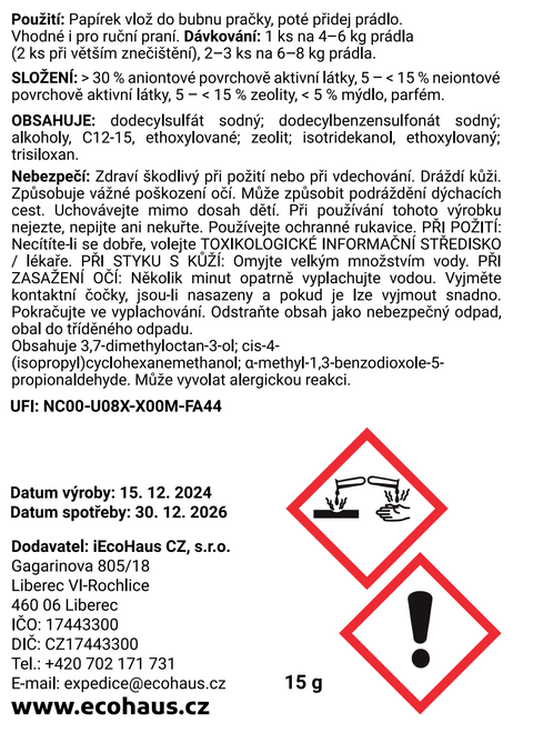 1 + 1 limitovaná edice ZDARMA: prací papírky EcoHaus jarní detox po 5 praní v balení