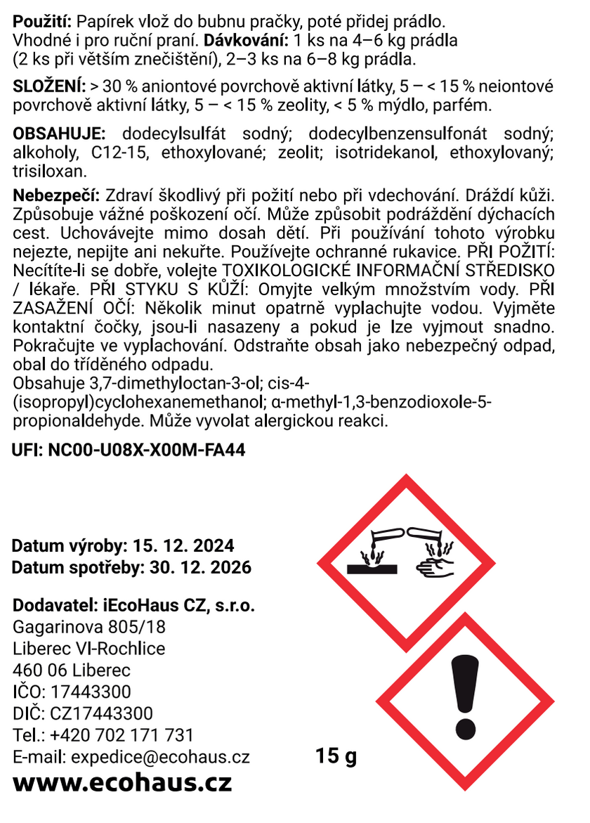 1 + 1 limitovaná edícia ZDARMA: pracie papieriky EcoHaus jarný detox po 5 praní v balení
