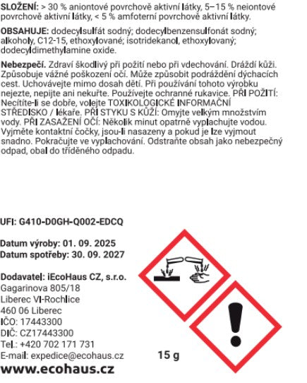 PŘEDPRODEJ! Prací papírky na černé oblečení EcoHaus 60 praní bez parfemace