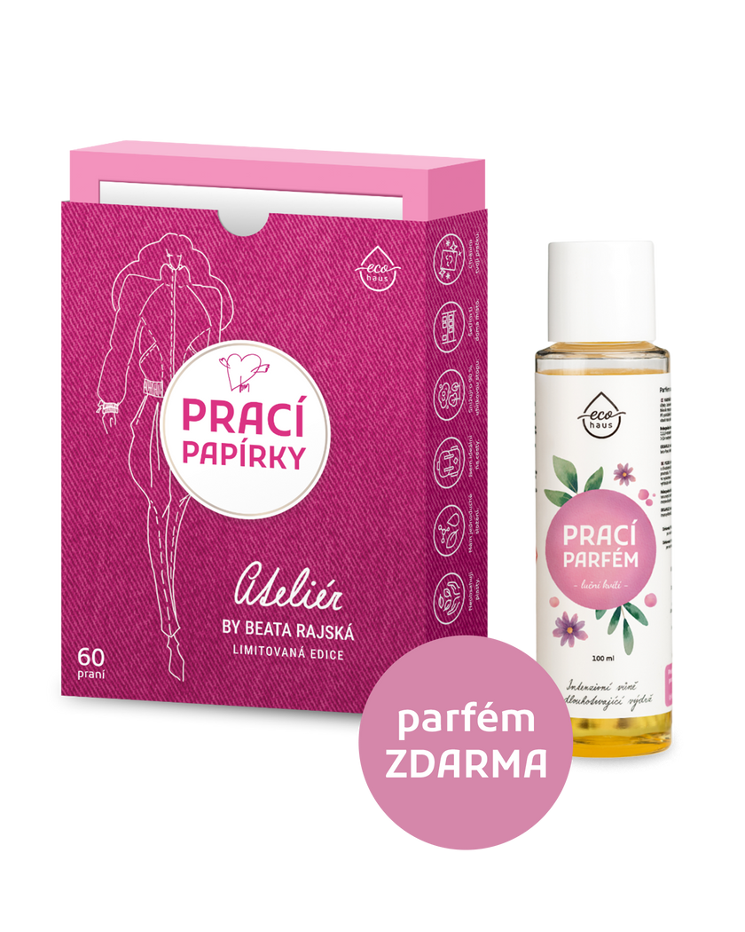 Limitované duo: Prací papírky 60 praní Ateliér + prací parfém, 100 praní ZDARMA
