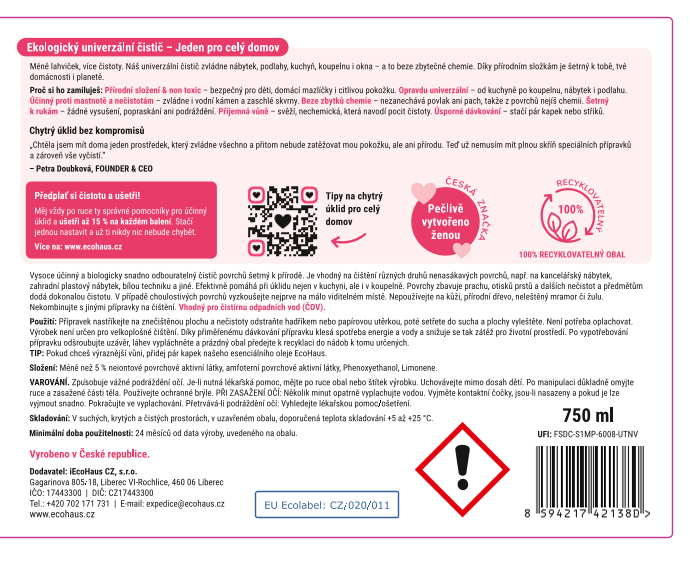 Ekologický uklízecí balíček EcoHaus s certifikací EU Ecolabel